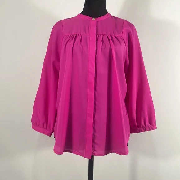 Gianni Binni Hot Pink Button down flowy blouse,pleated front and back,Large - Picture 11 of 11